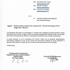 La lettera della Regione