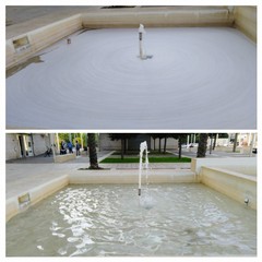 fontana in piazza europa prima e dopo l'atto vandalico