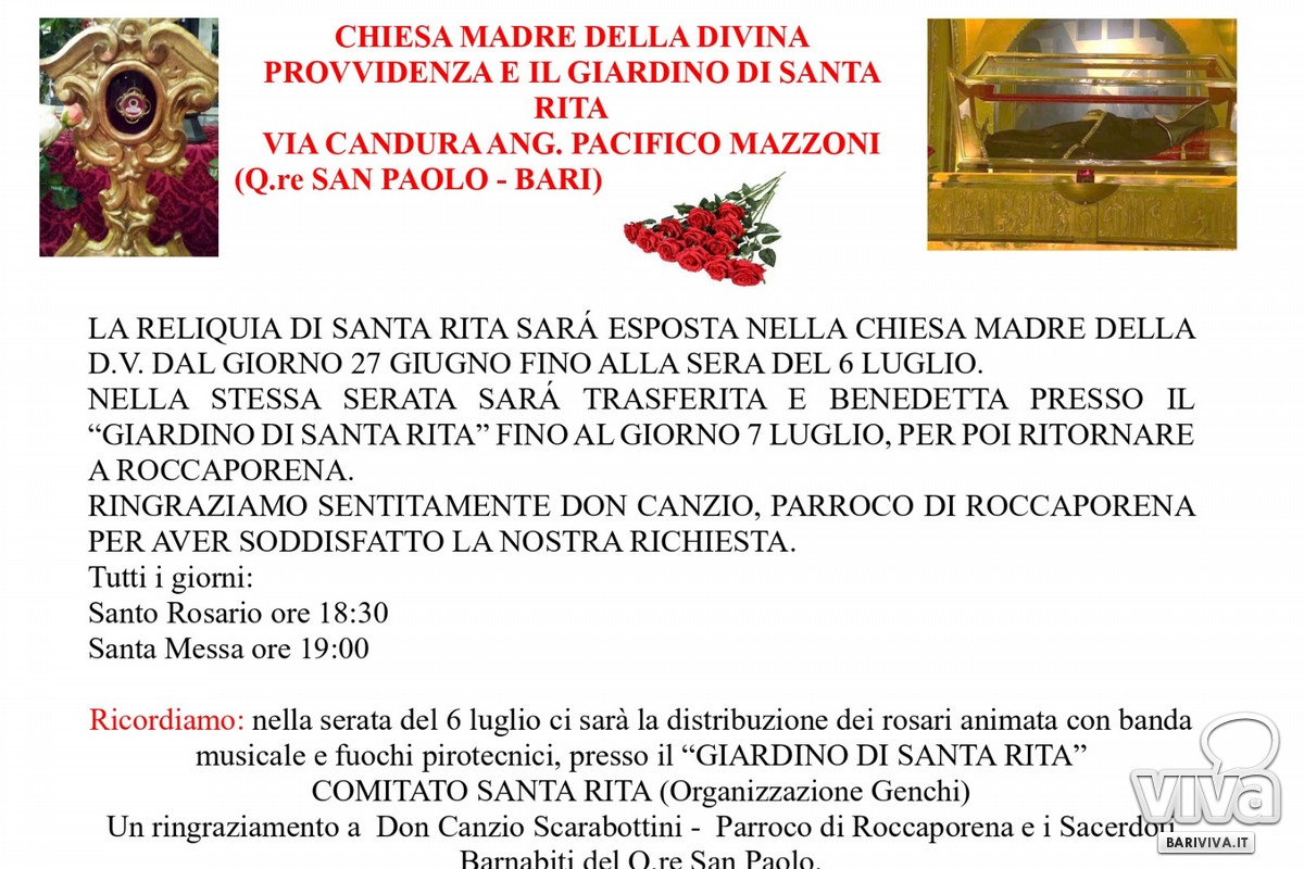 esposizione reliquia santa rita