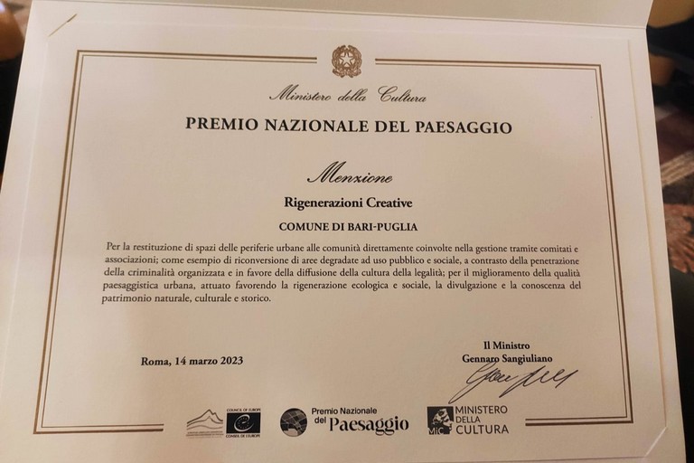 Premio nazionale del Paesaggio al progetto Rigenerazioni creative la menzione della commissione ministeriale