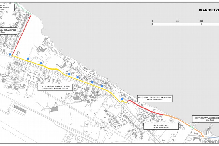 progetto itinerario ciclopedonale strada del baraccone planimetria stato di progetto