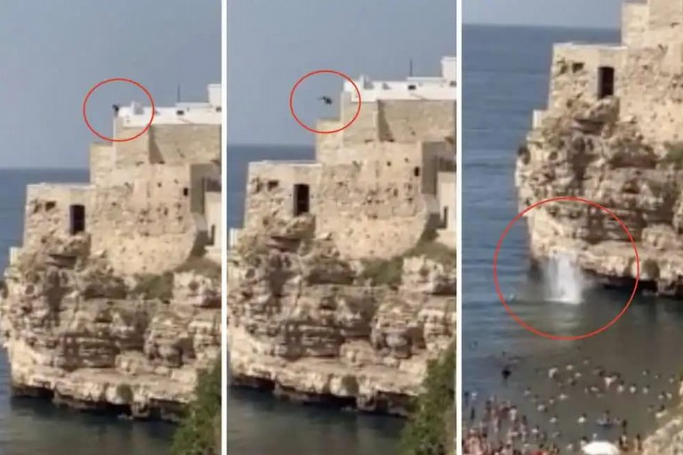 Il tragico tuffo. <span>Foto Da pagina: Polignano a Mare Puglia </span>