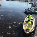 Bari, pulizia straordinaria del molo San Nicola. Raccolti 50 chili di rifiuti