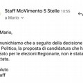 Conca sulla sua esclusione tra i 5 stelle:  "Fulmine a ciel sereno "