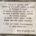 Sostituita la targa per i 110 anni del Bari Calcio con una senza errori